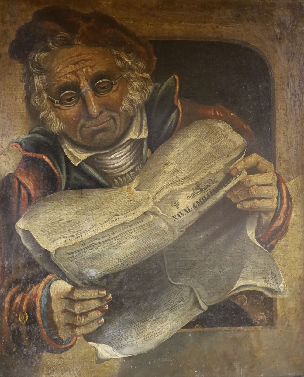 20th century English School, oil on canvas, Sailor reading the Naval and Military Gazette, 53 x 43cm